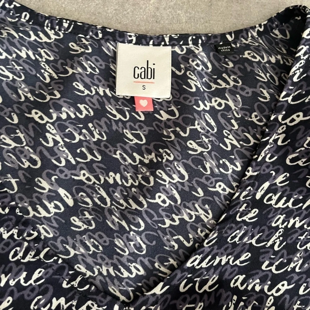 [S]CAbi Navy “Love” Print LS Scoop Neck Blouse - Picture 4 of 8